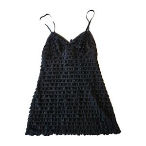 Vtg Bisou Bisou Black Ruffled Tiered Sheer Babydoll Intimate Mini Dress Lingerie